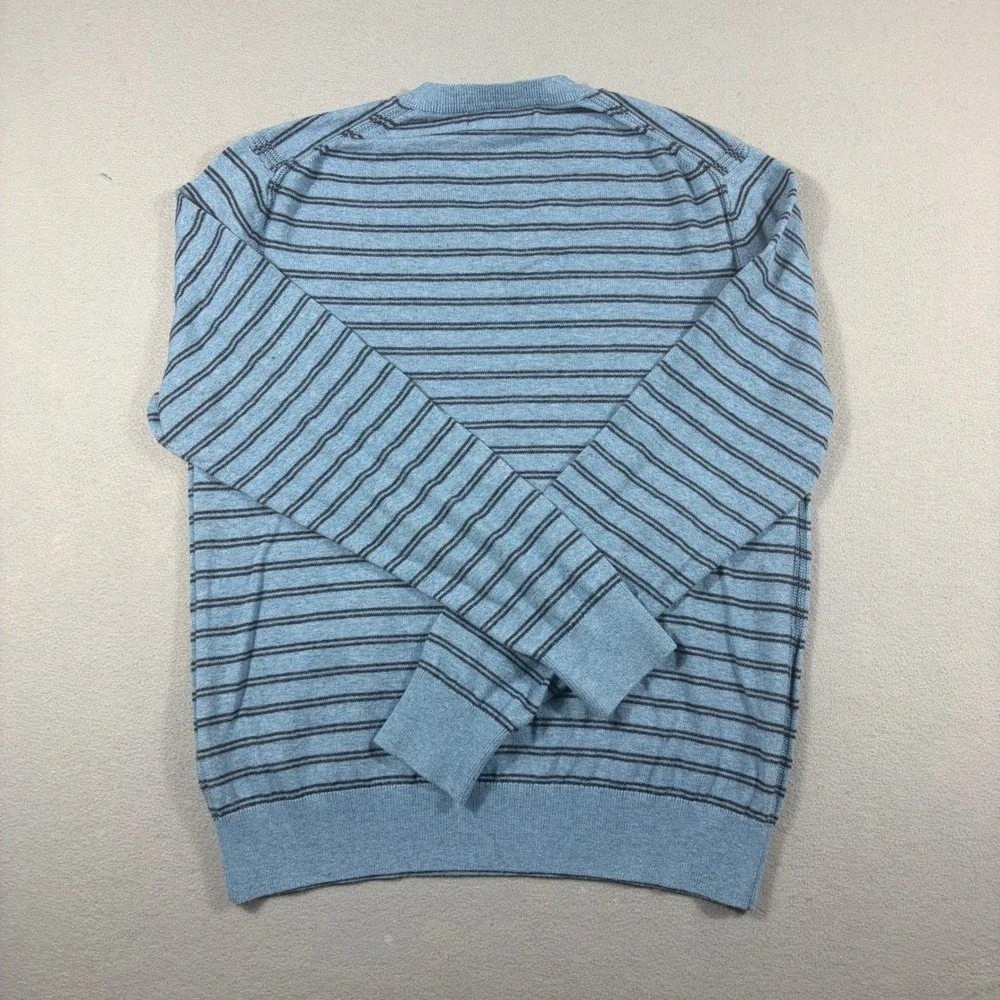 Banana Republic Mens Medium Blue Sweater V-Neck Heather Cotton Striped Casual